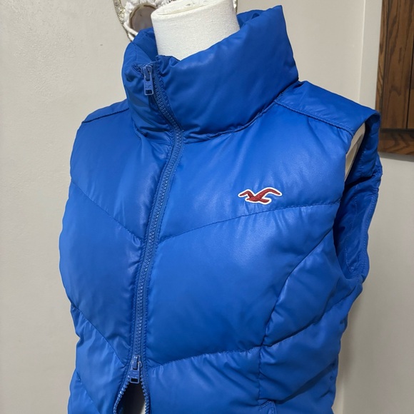 Hollister Vintage Y2K Blue Puffer Vest Size Large Seagull Logo Multi Zip - Picture 4 of 15